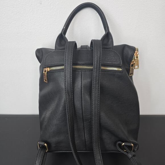 MIZTIQUE Backpack Purse Black Vegan Leather Gold Zipper Minimalist Contemporary - Picture 3 of 11